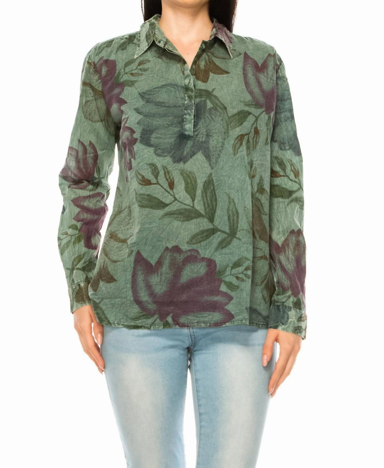 Vintage Collared Blouse In Olive