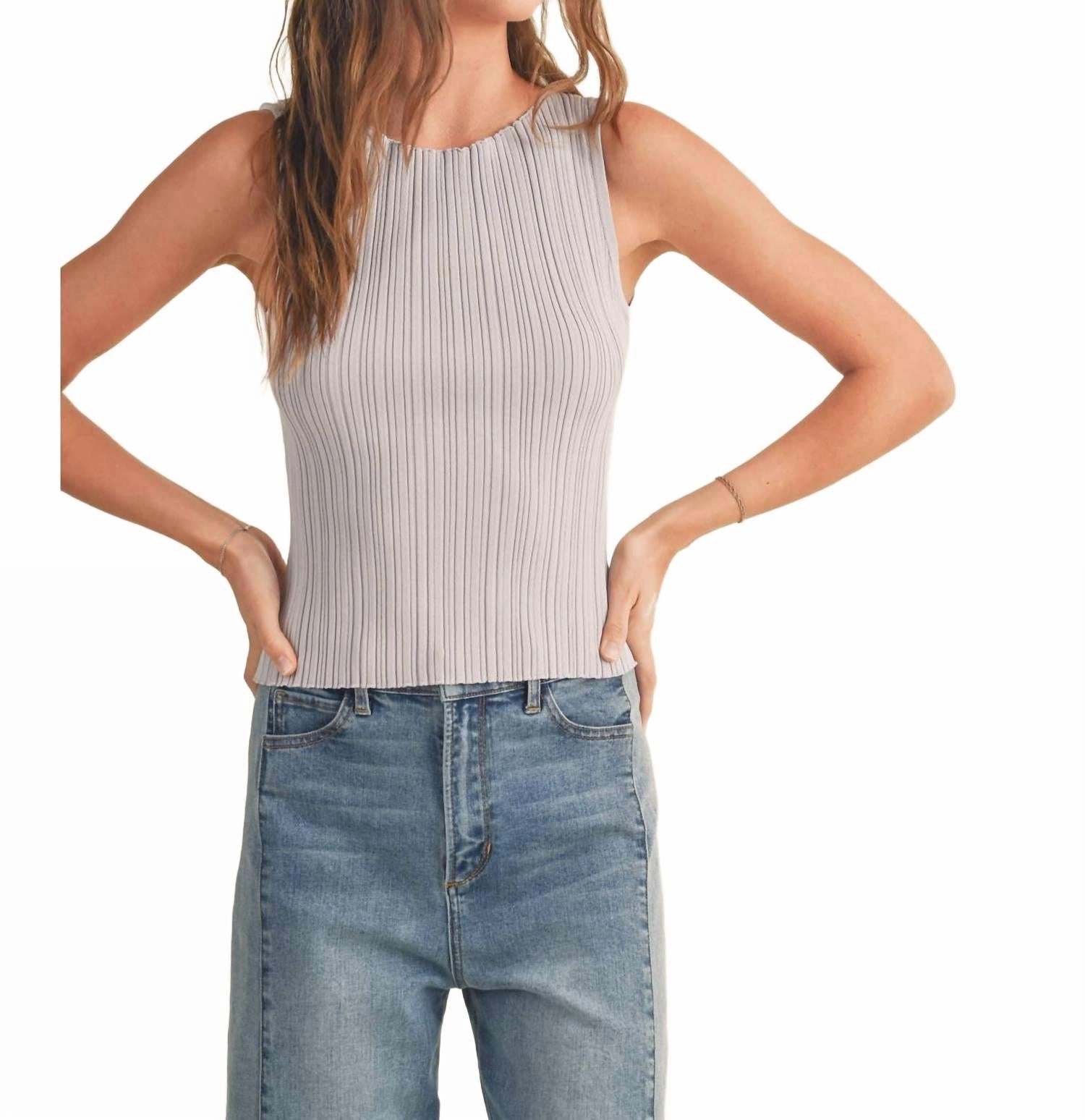 Viscose Ribbed Top In Gray Lilac