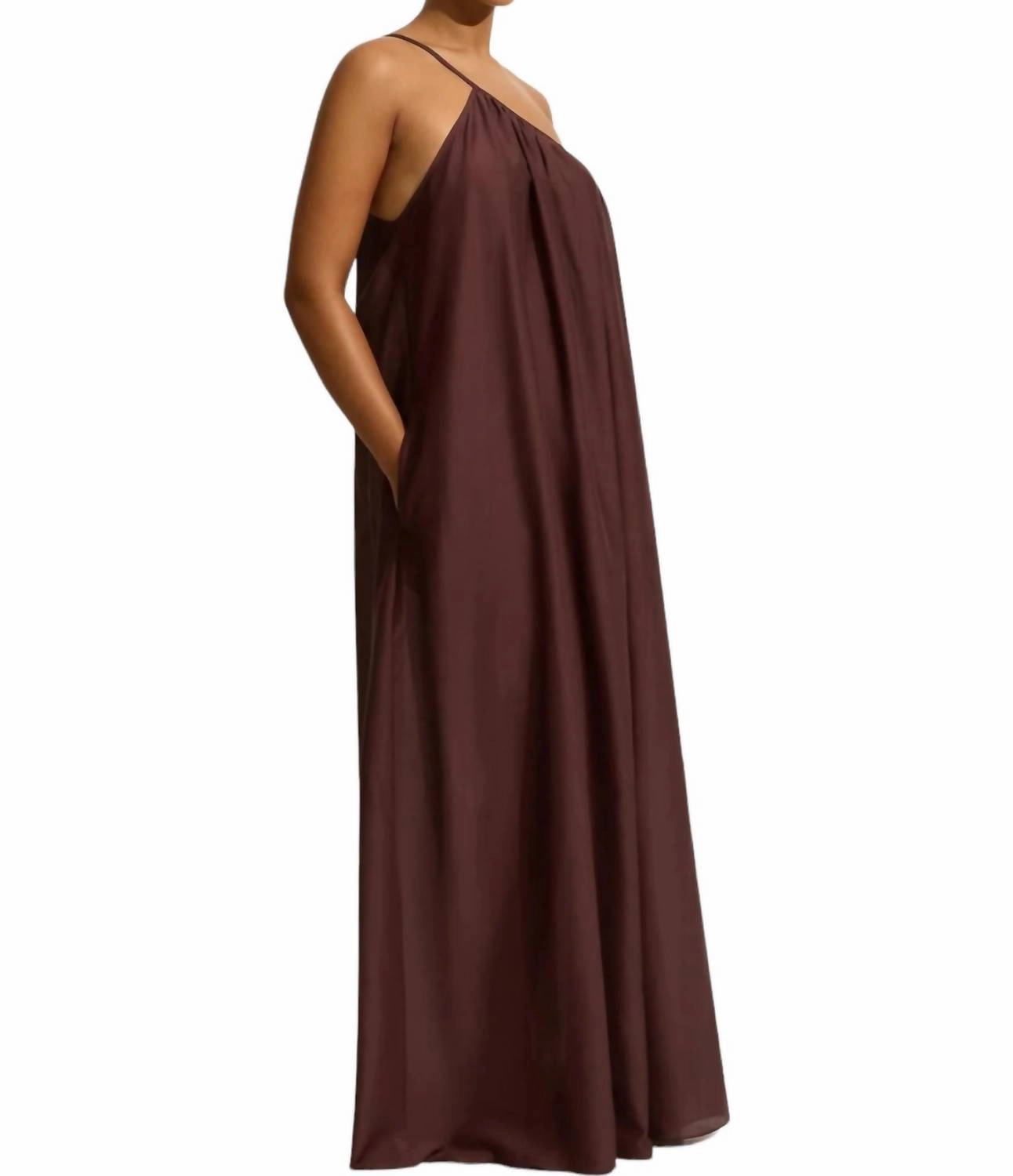Voluminous One Shoulder Dress In Burgundy