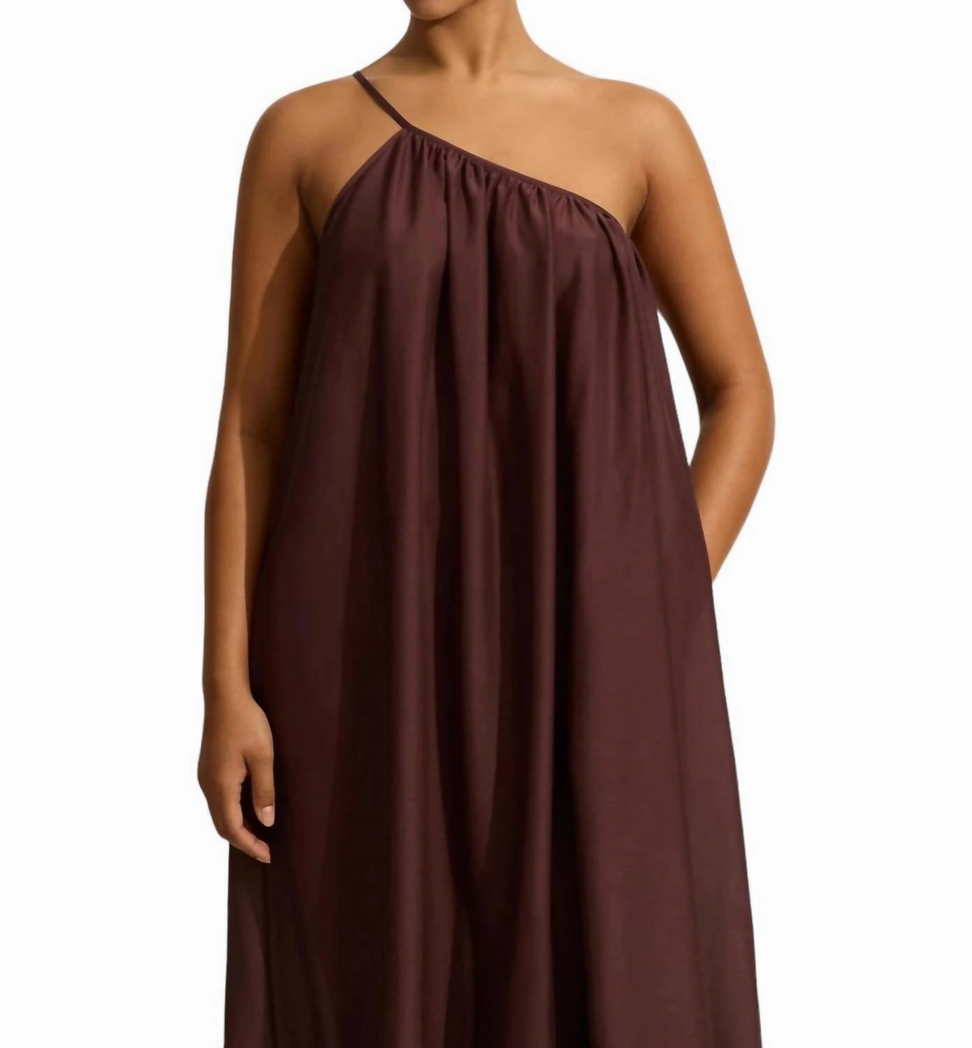 Voluminous One Shoulder Dress In Burgundy