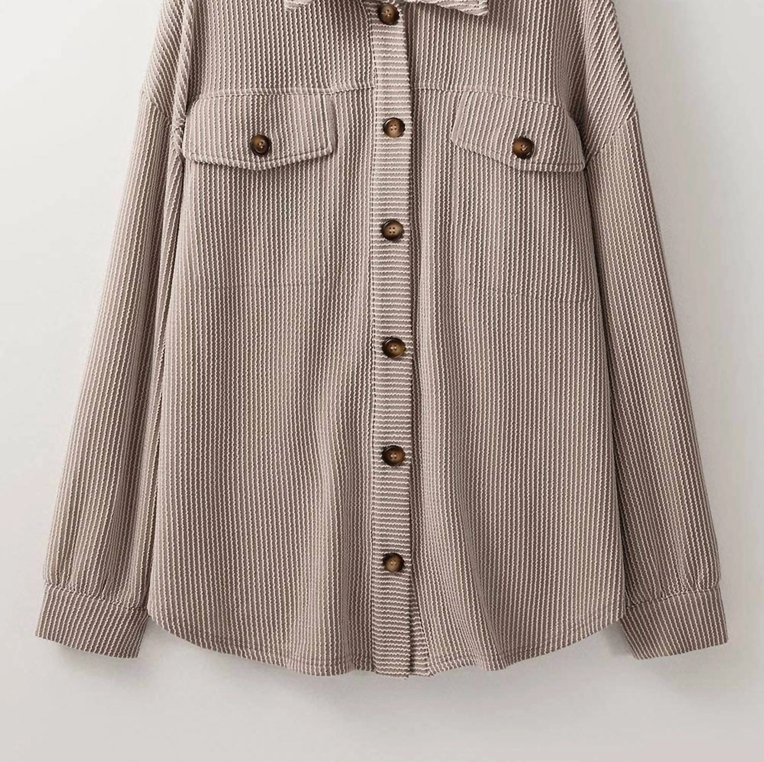 Wavey Textured Button Up - Plus In Brown
