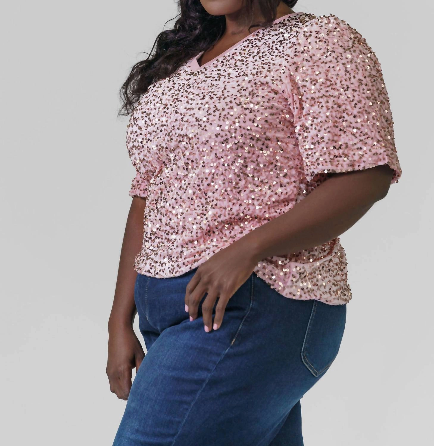 Wevanna Sparkling Sequin Top In Mauve