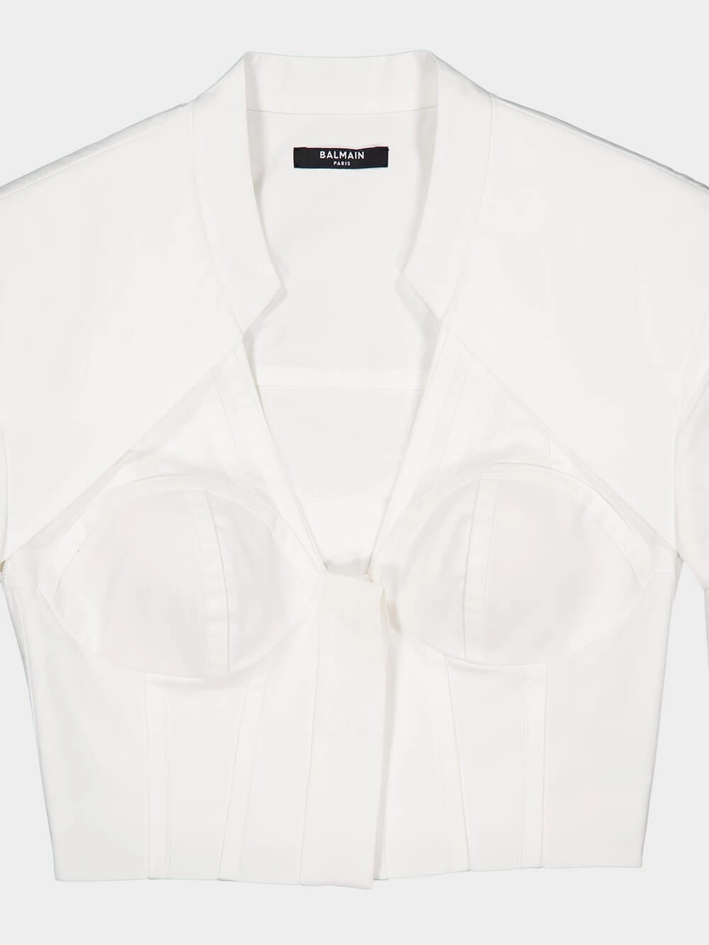 White Cropped Cotton Blouse with Lingerie Cut