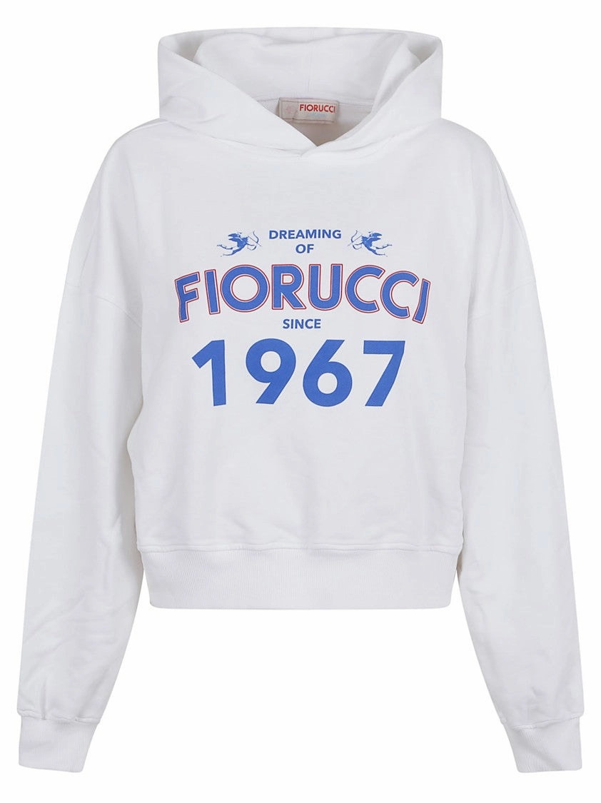 White Dreaming 1967 Print Boxy Fit Cropped Hoodie