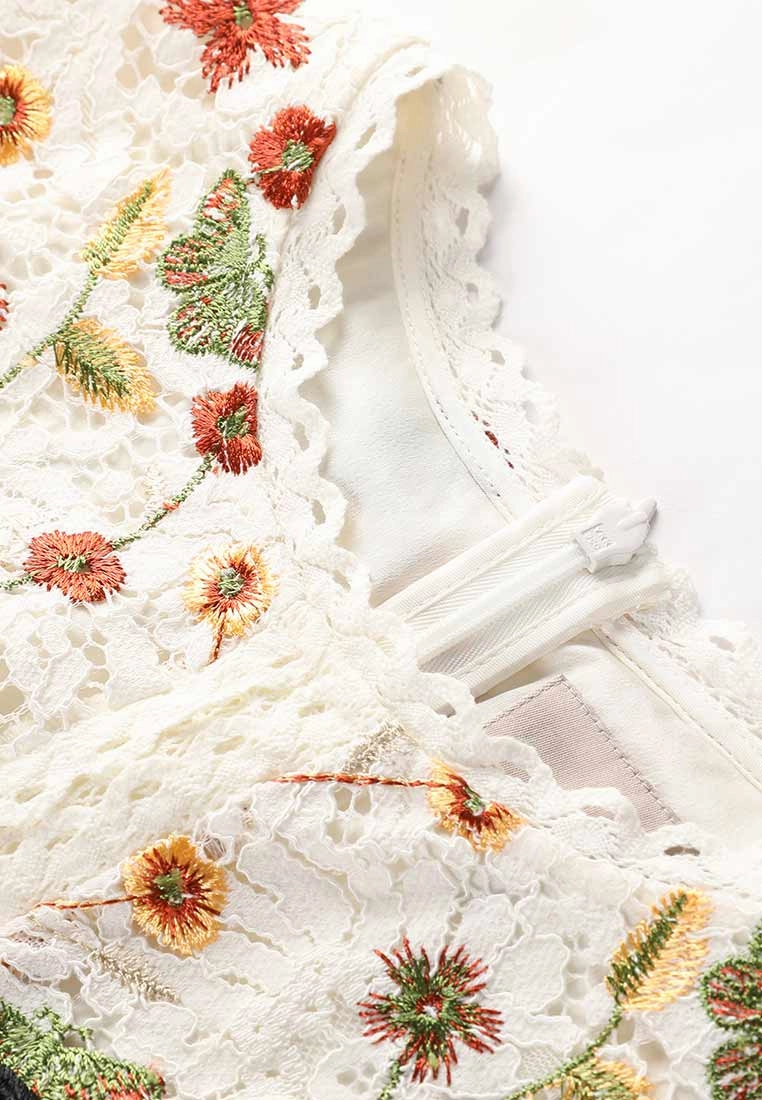 White Nature Embroidered Lace Dress
