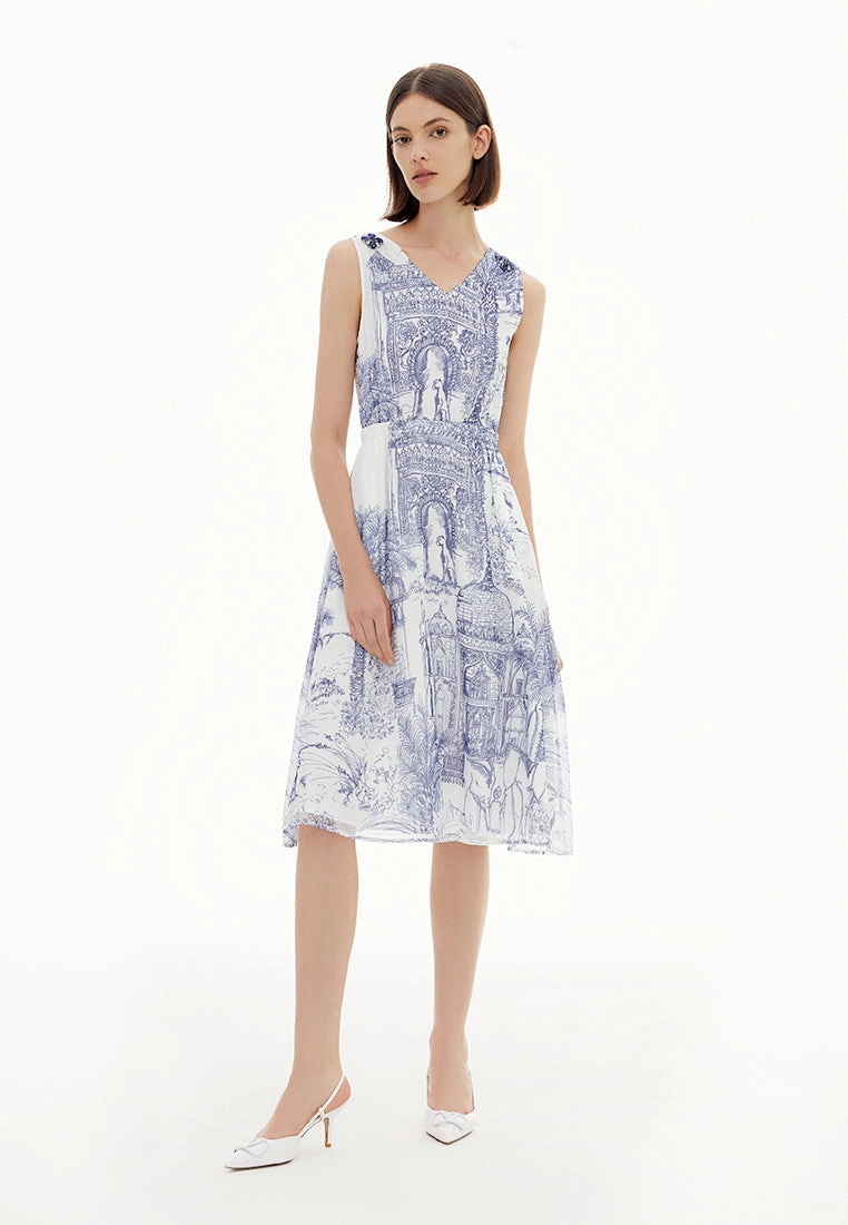 White Nature-print Sleeveless Dress