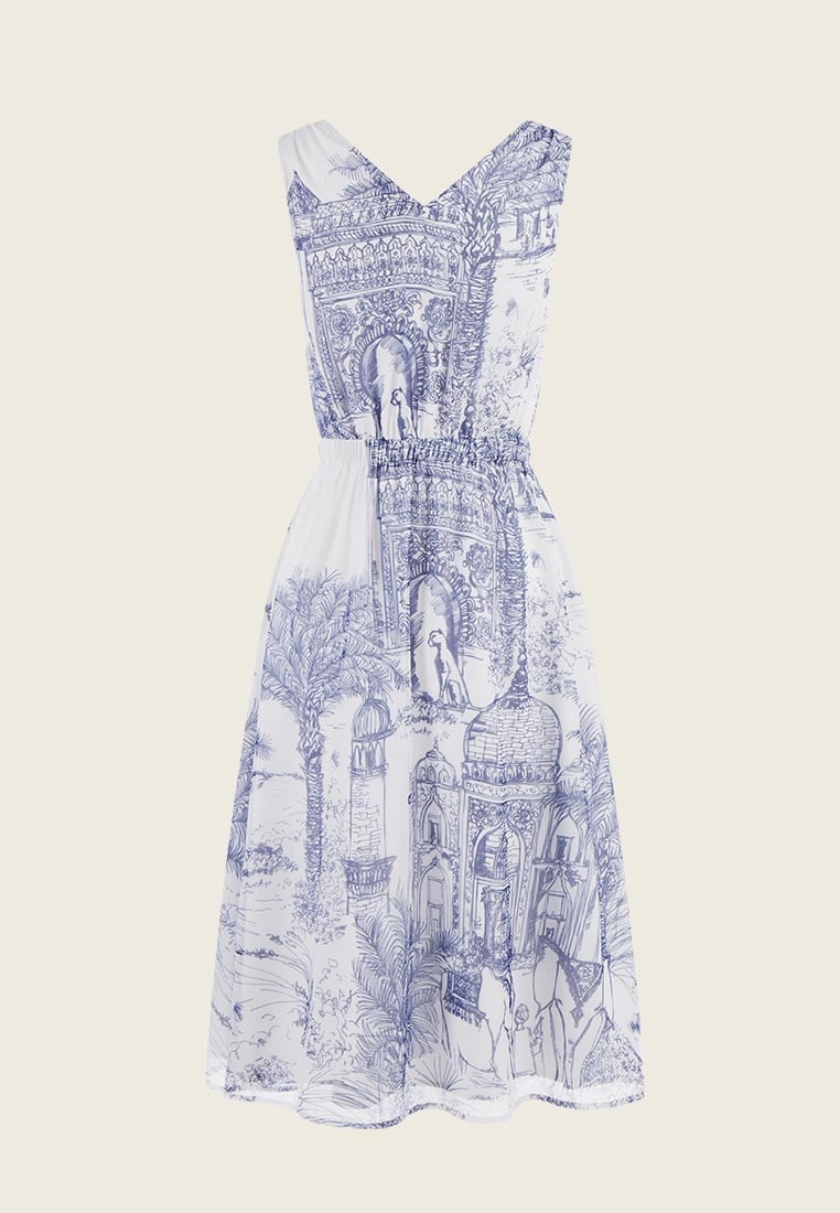 White Nature-print Sleeveless Dress