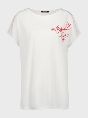 White Short-Sleeved Lipstick Print T-Shirt womens bodysuits promo