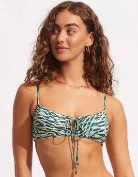 Wild at Heart Drawstring Bralette Bikini Top - Evergreen Seafolly - Seafolly bikinis sale