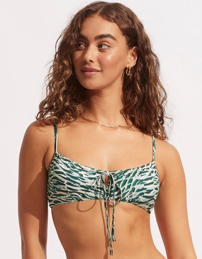 Wild at Heart Drawstring Bralette Bikini Top - Evergreen Swim Womens - crochet bikinis sale