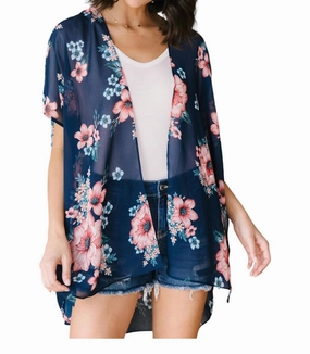 Wildflower Kimono In Blue Swim Womens - bandeau bikinis clearance