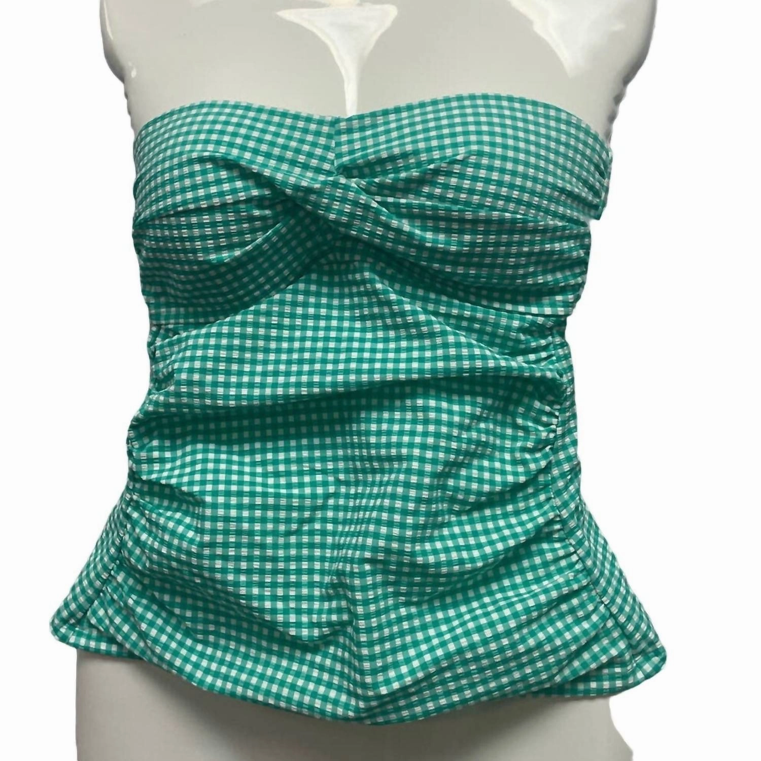 Women's Detachable Straps Gingham Swim Top In Green Swim Womens - halter swimsuits