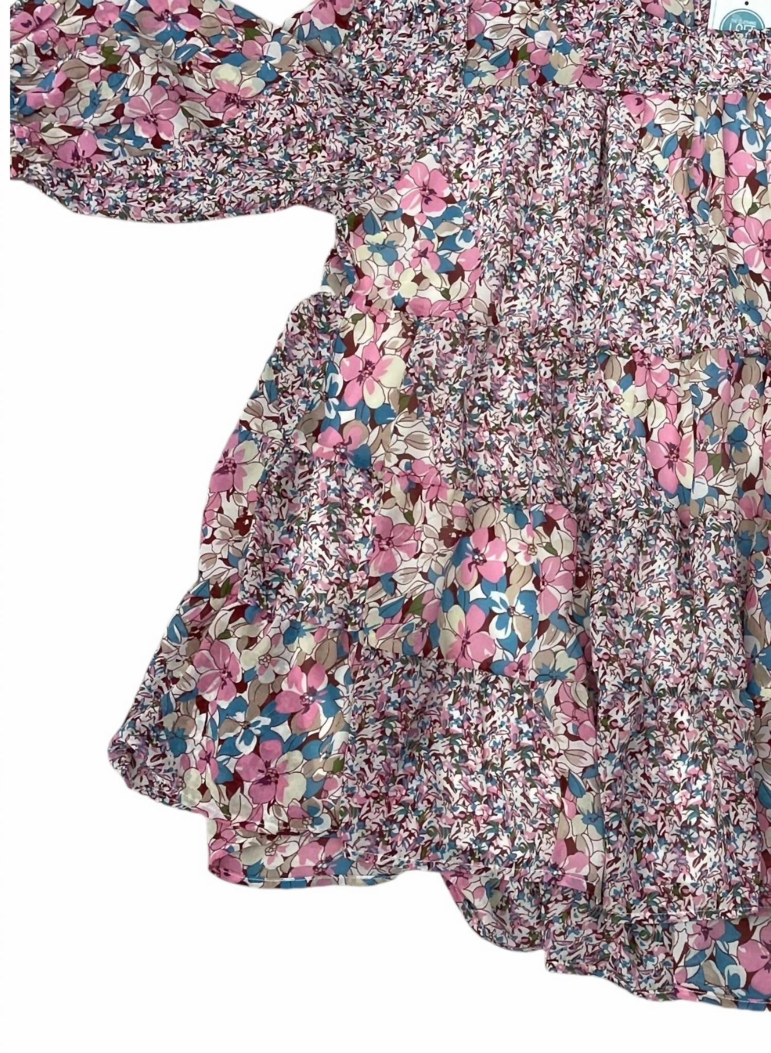 Women's Print Bubble Sleeve Top In Pink Floral