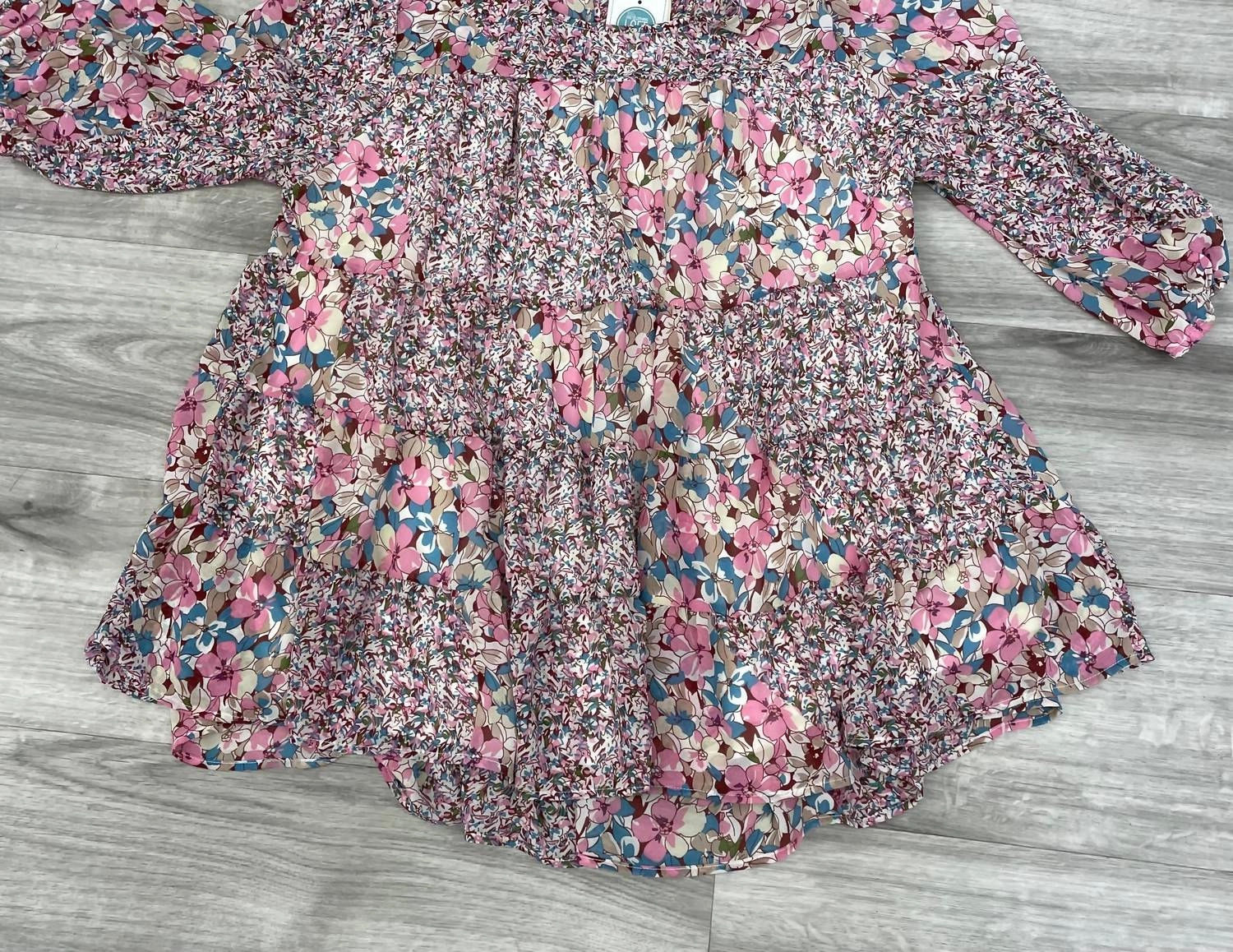 Women's Print Bubble Sleeve Top In Pink Floral