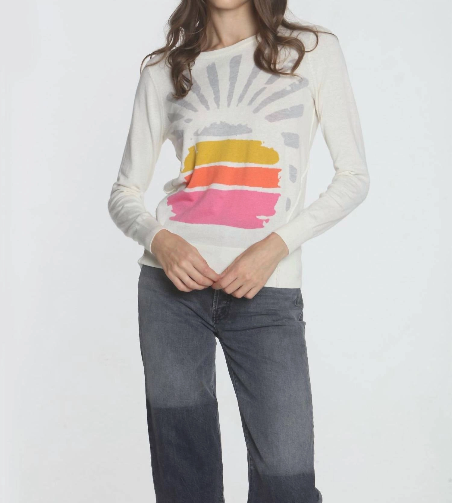 Women's Sunburst Crew Top In White Multi