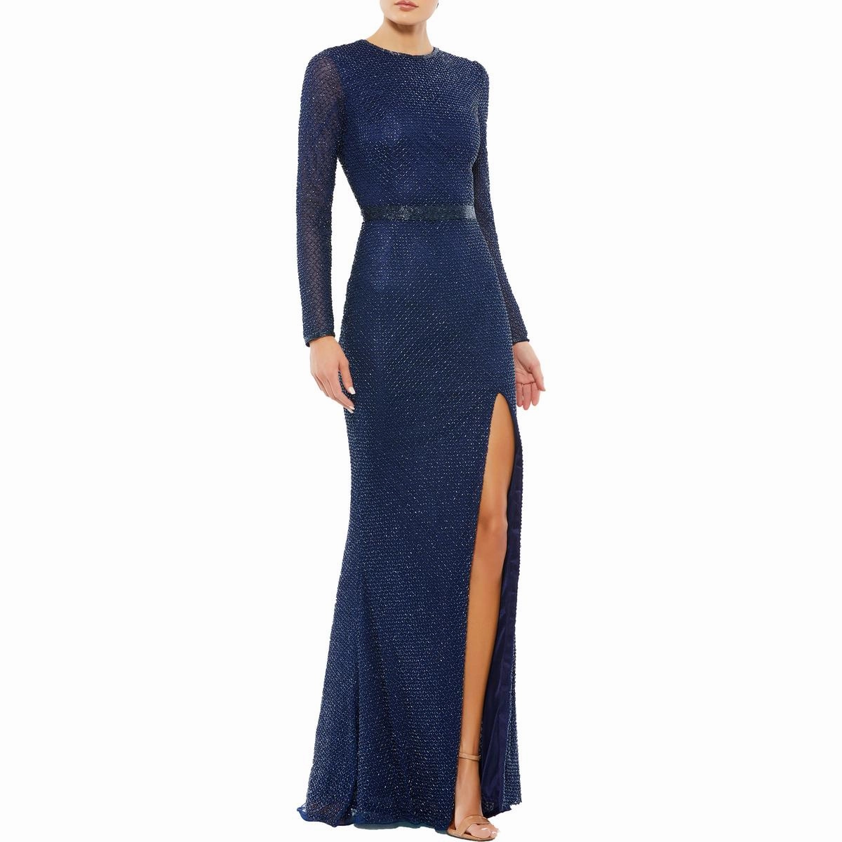 Womens Beaded Lattice Evening Dress