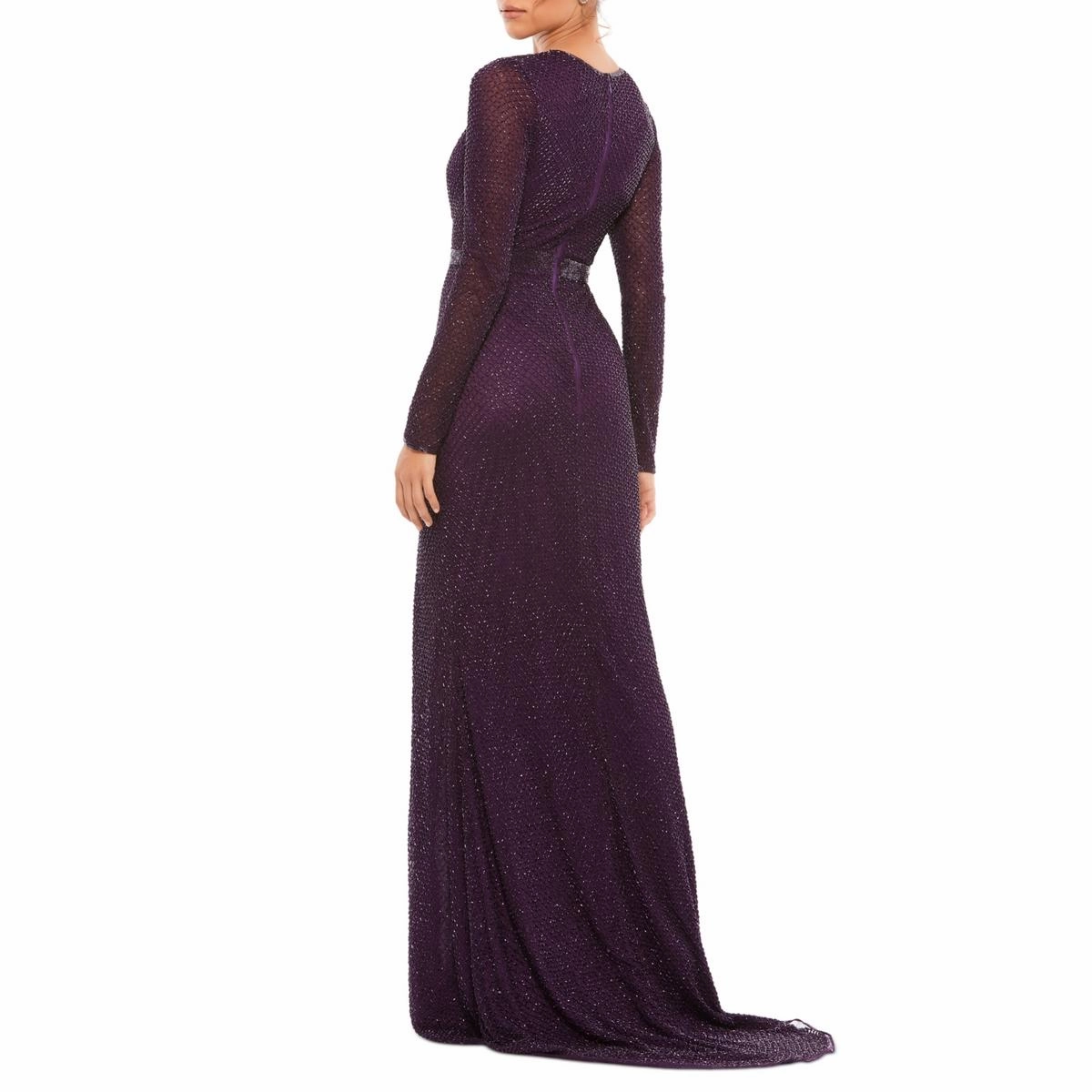 Womens Beaded Lattice Evening Dress