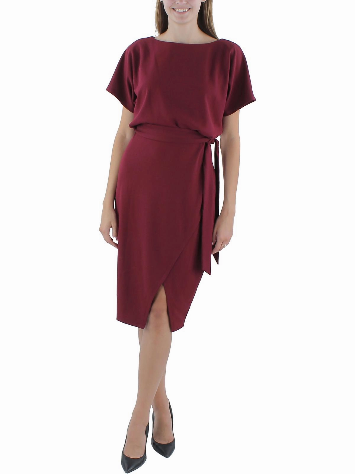 Womens Blouson Split Wrap Dress