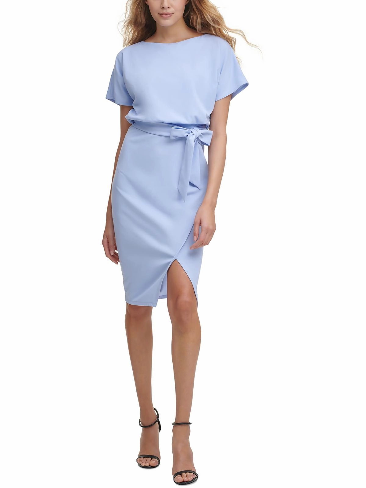 Womens Blouson Split Wrap Dress