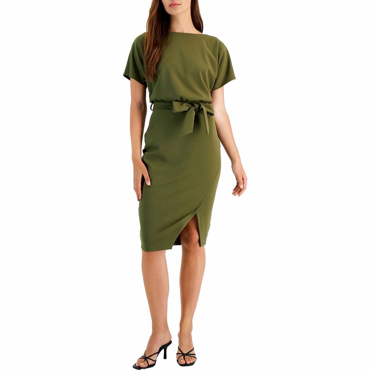Womens Blouson Split Wrap Dress