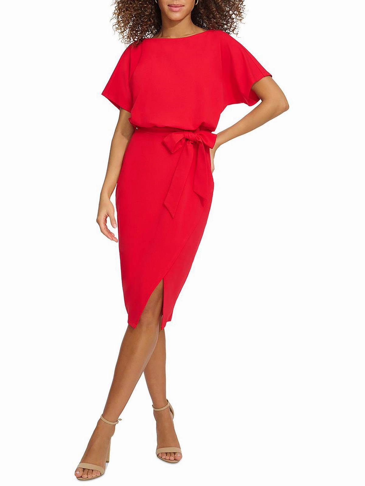 Womens Blouson Split Wrap Dress