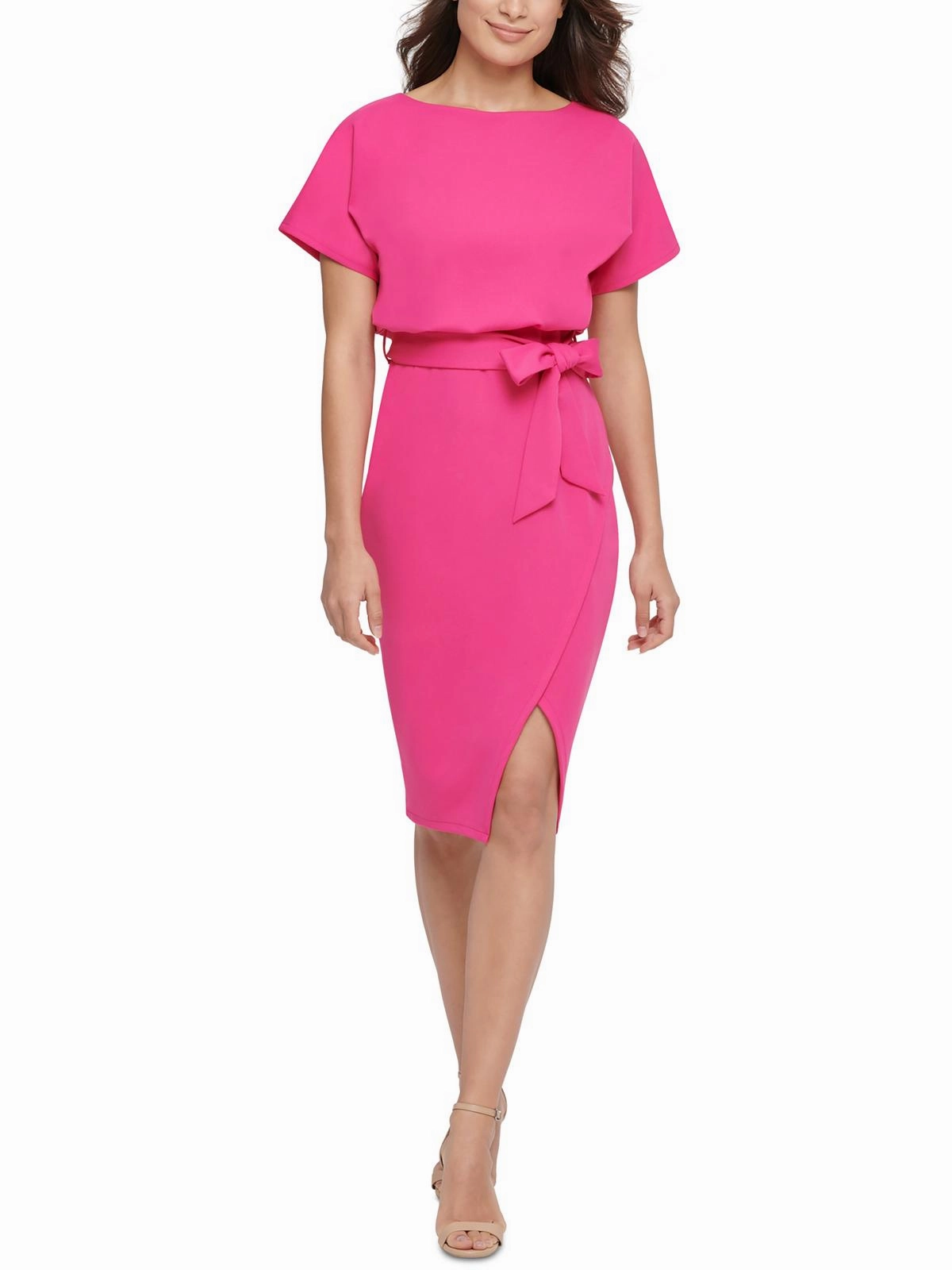 Womens Blouson Split Wrap Dress
