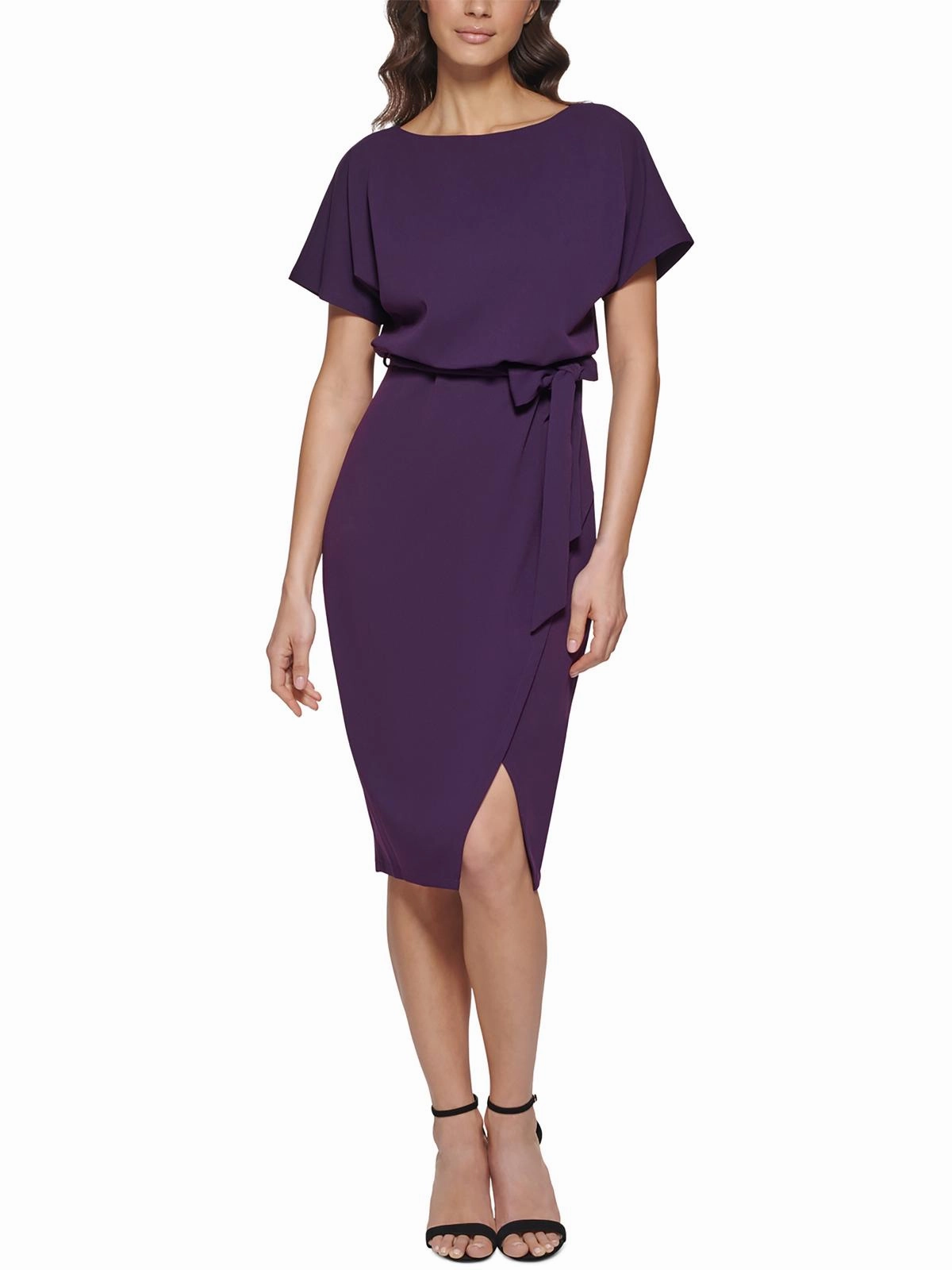 Womens Blouson Split Wrap Dress