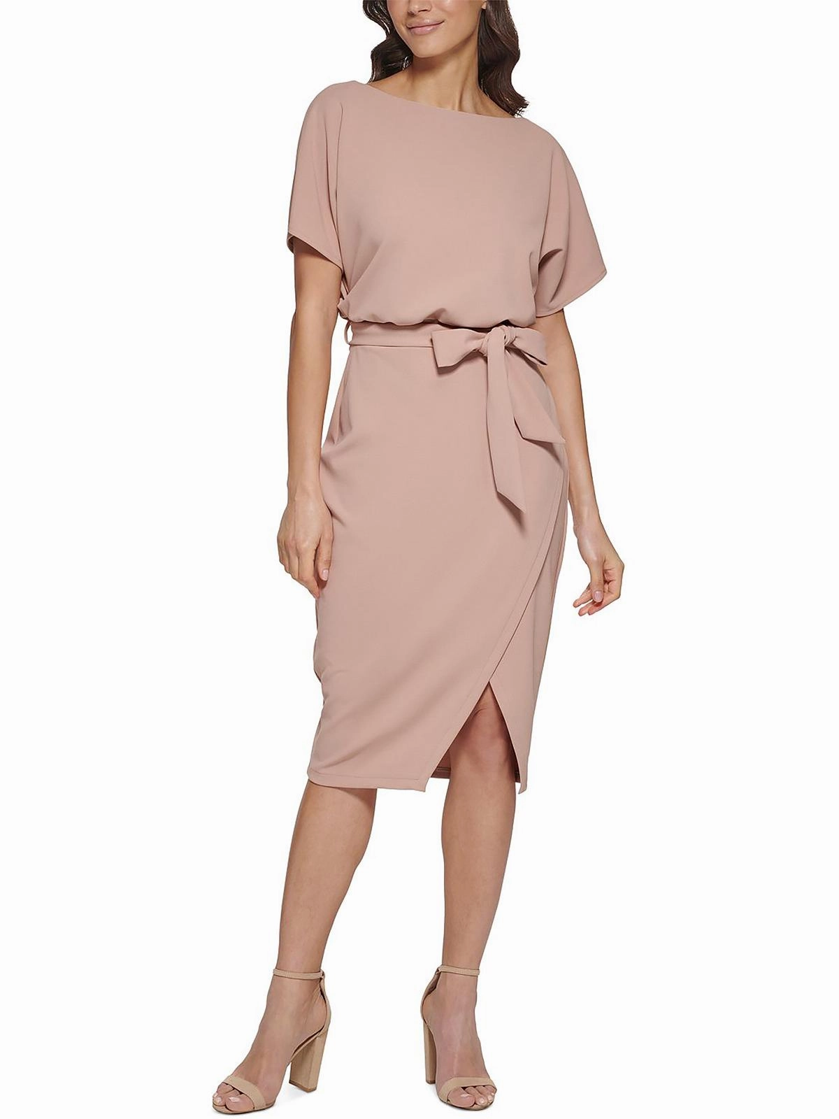 Womens Blouson Split Wrap Dress