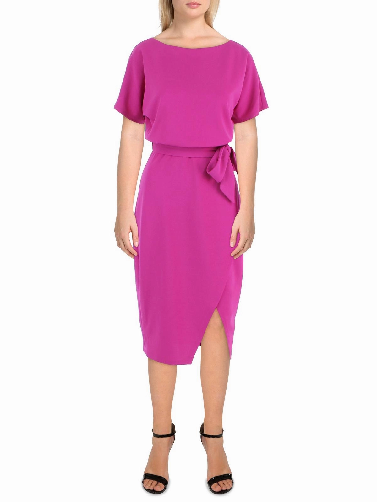 Womens Blouson Split Wrap Dress