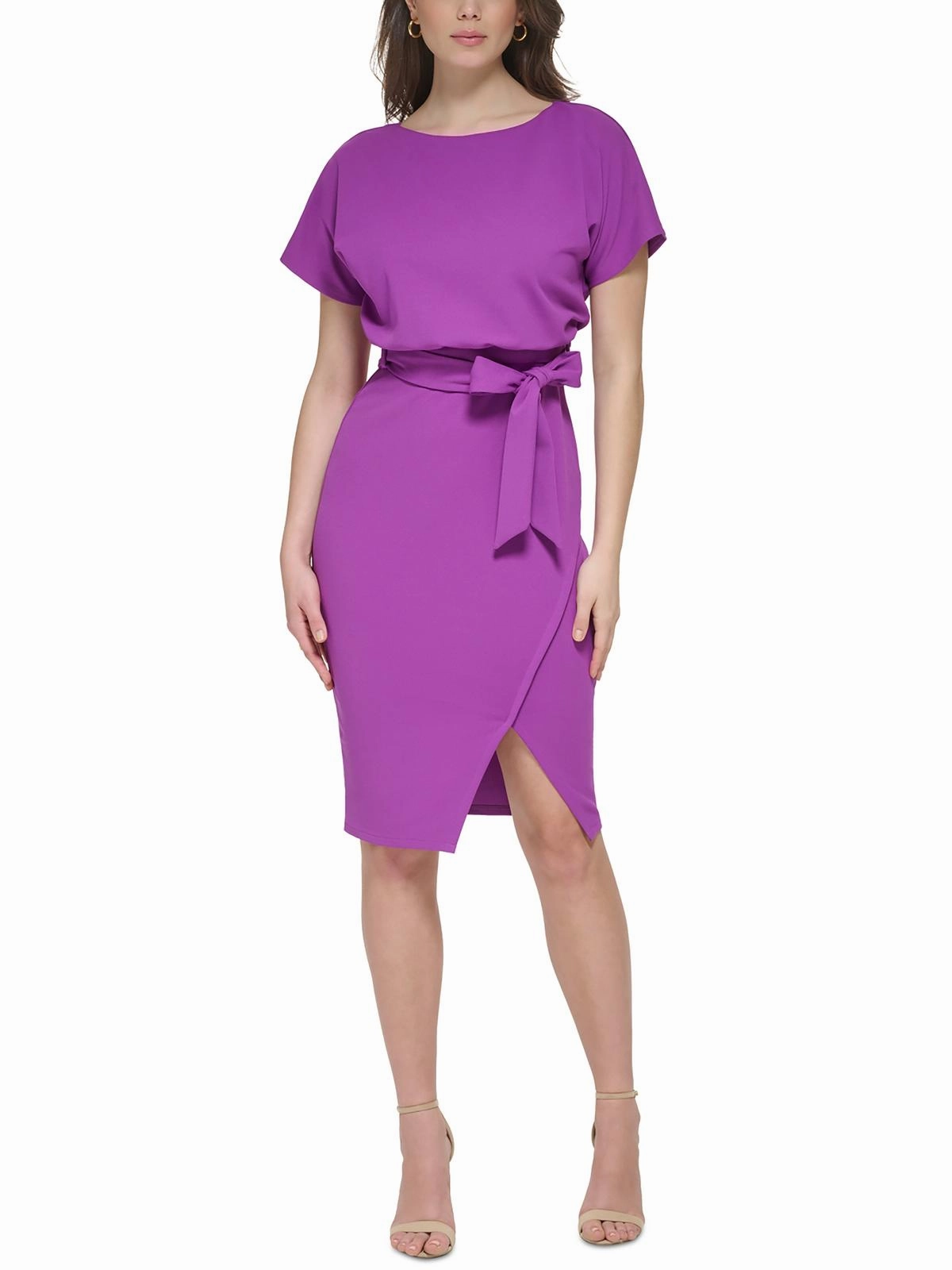 Womens Blouson Split Wrap Dress