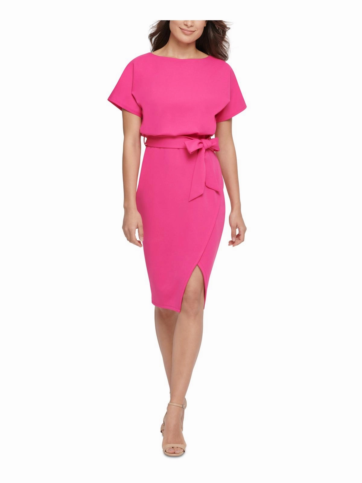 Womens Blouson Split Wrap Dress