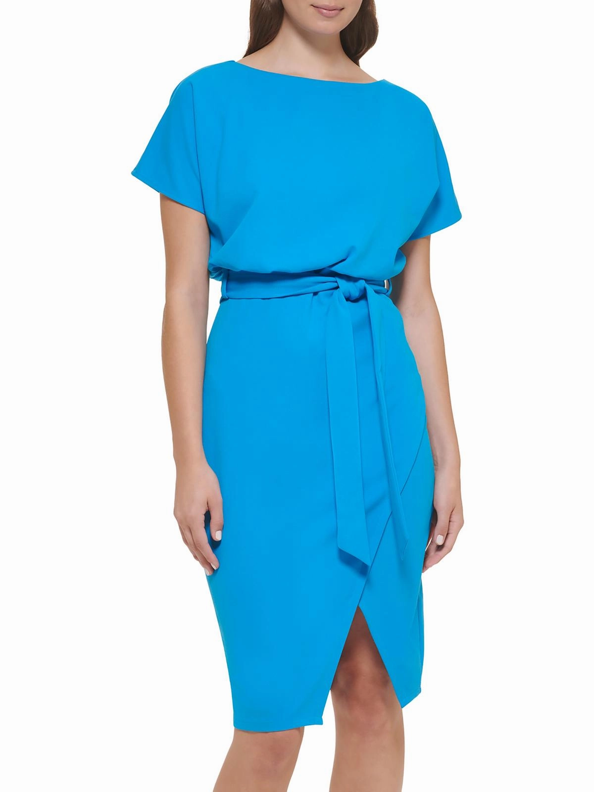 Womens Blouson Split Wrap Dress