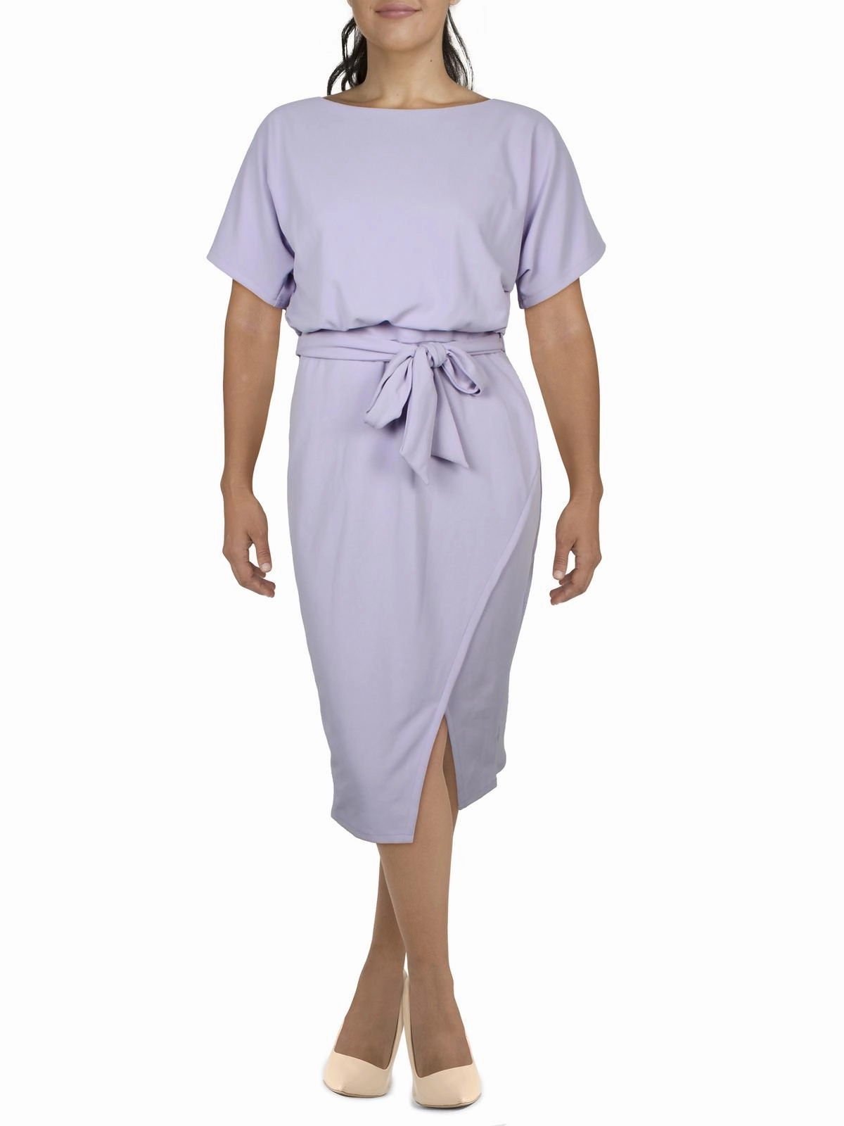Womens Blouson Split Wrap Dress