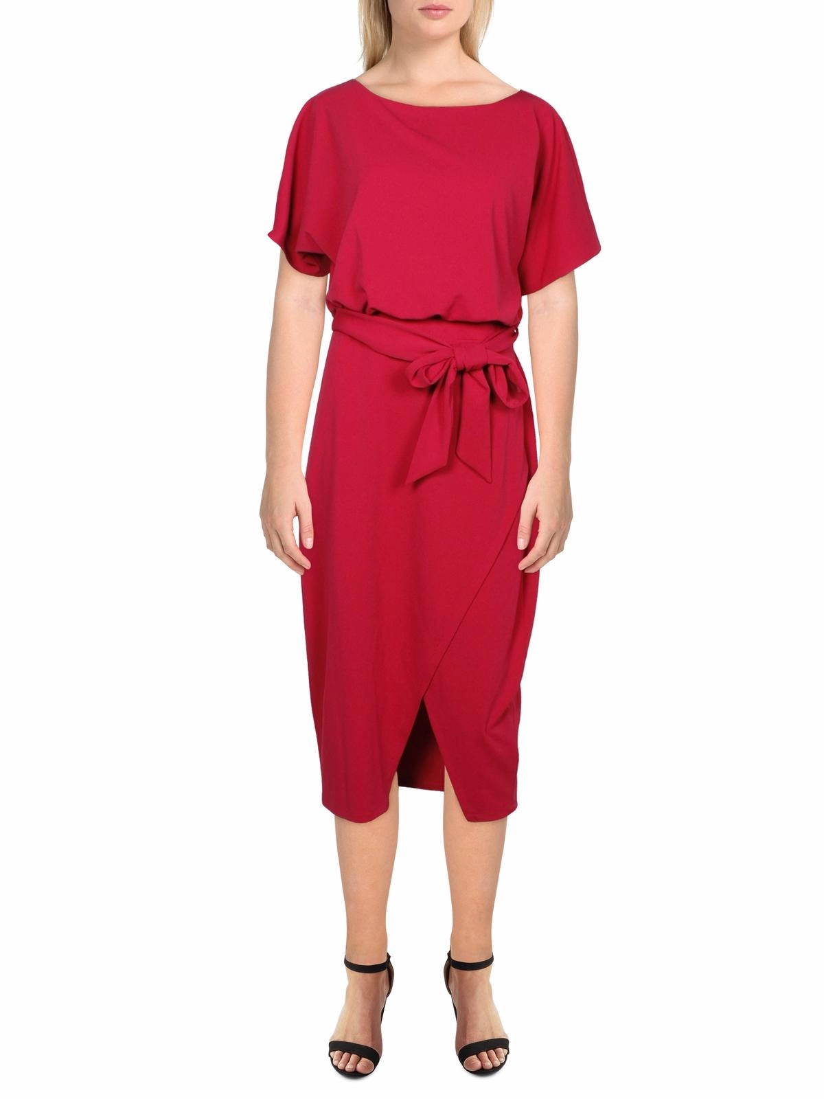 Womens Blouson Split Wrap Dress