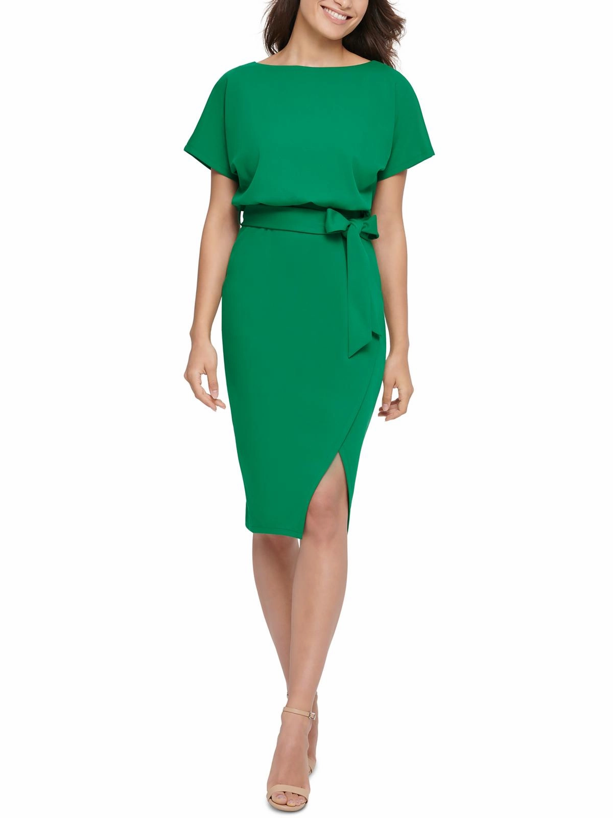 Womens Blouson Split Wrap Dress