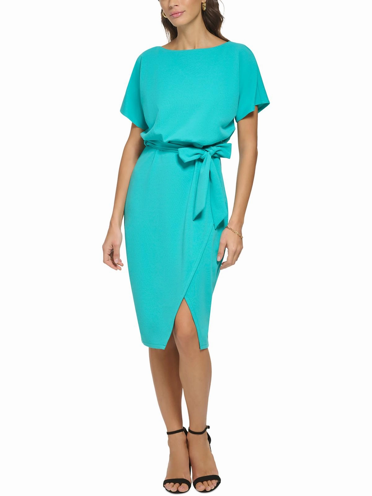 Womens Blouson Split Wrap Dress