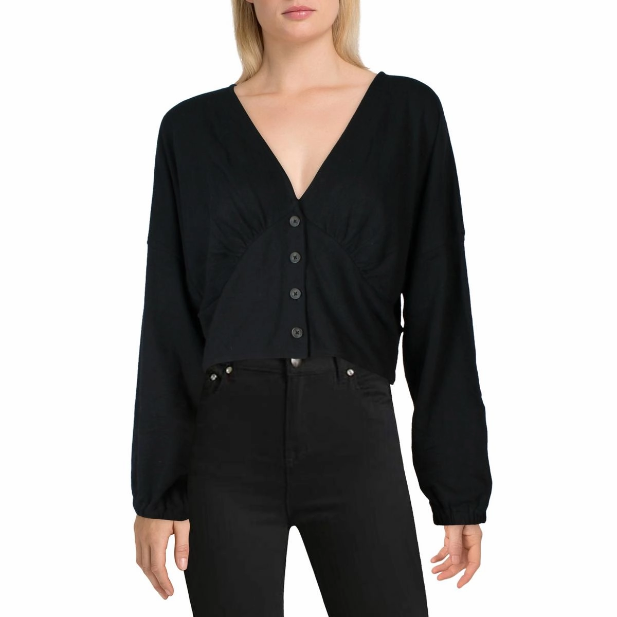 Womens Button Cotton Cropped