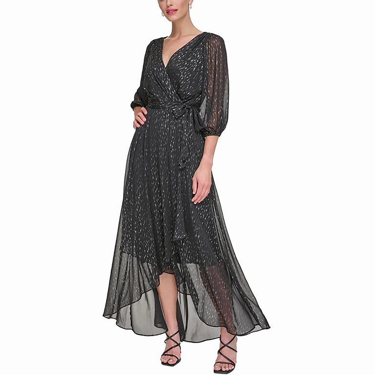 Womens Chiffon Metallic Evening Dress