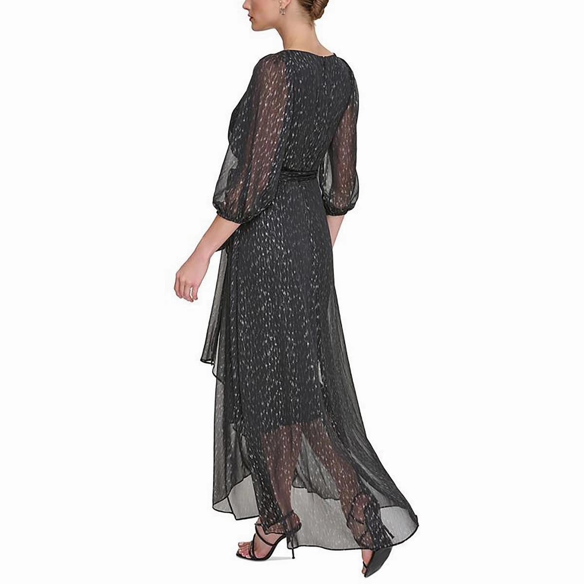 Womens Chiffon Metallic Evening Dress