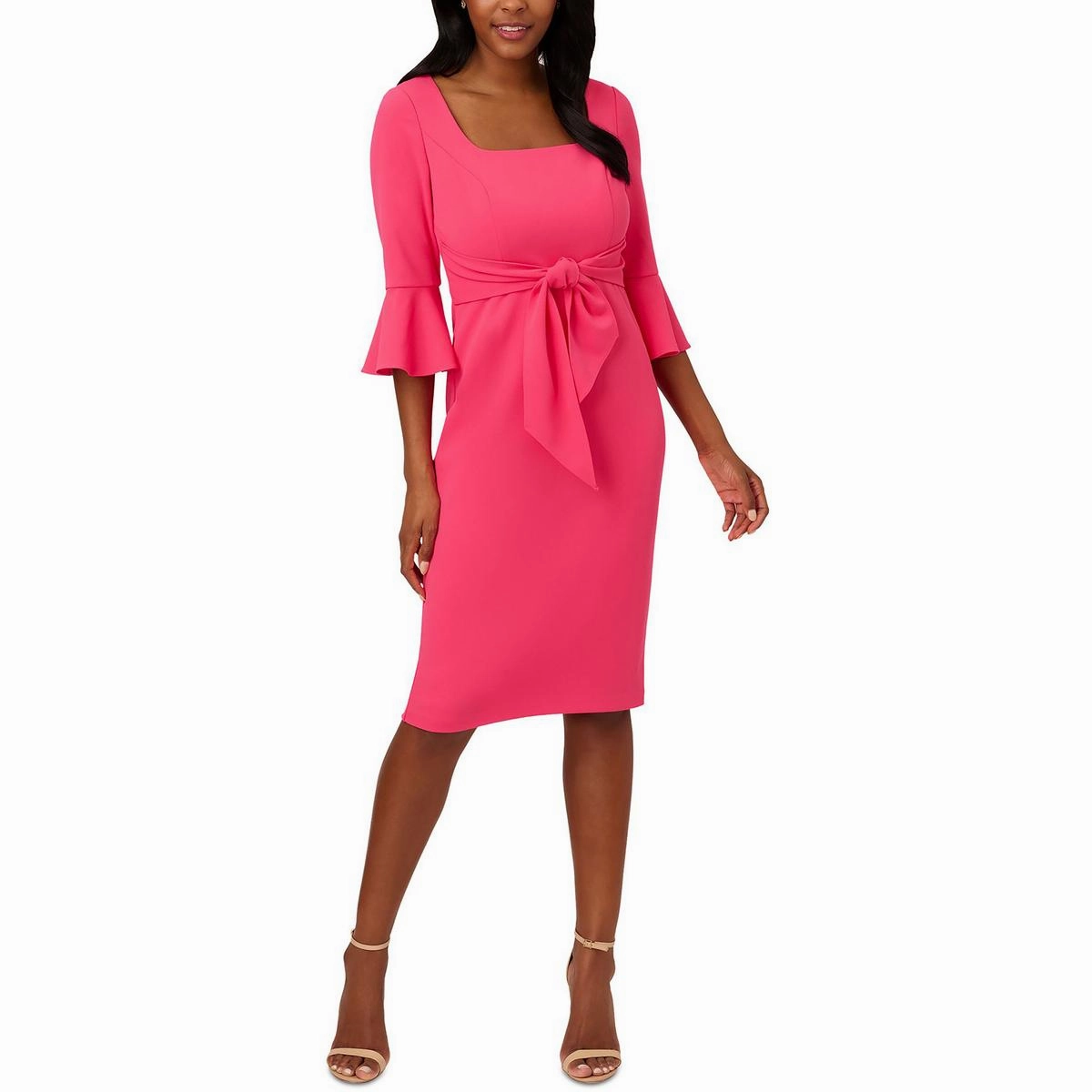 Womens Crepe Bell Sleeve Cocktail And Party Dress
