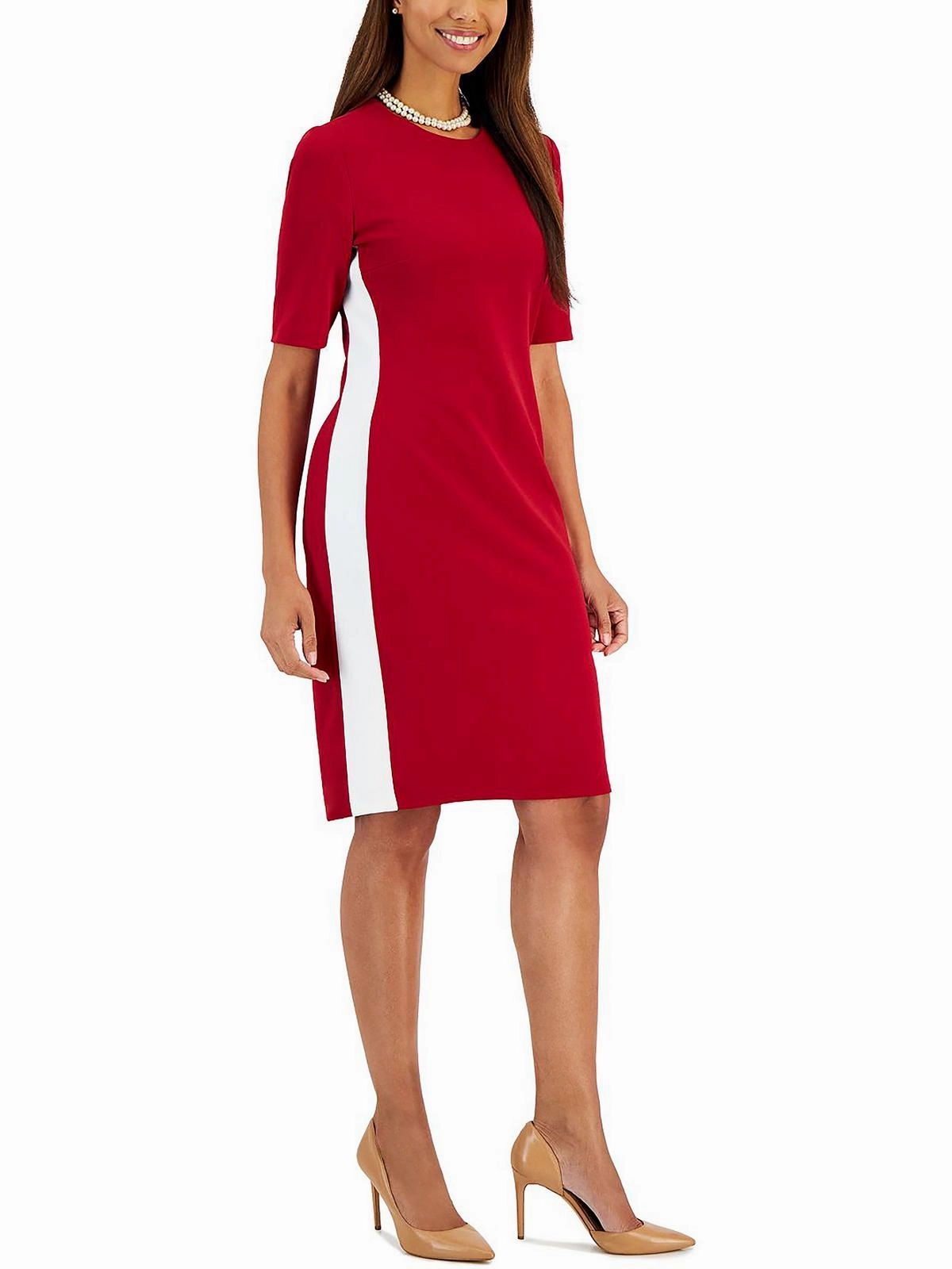 Womens Crepe Colorblock Sheath Dress