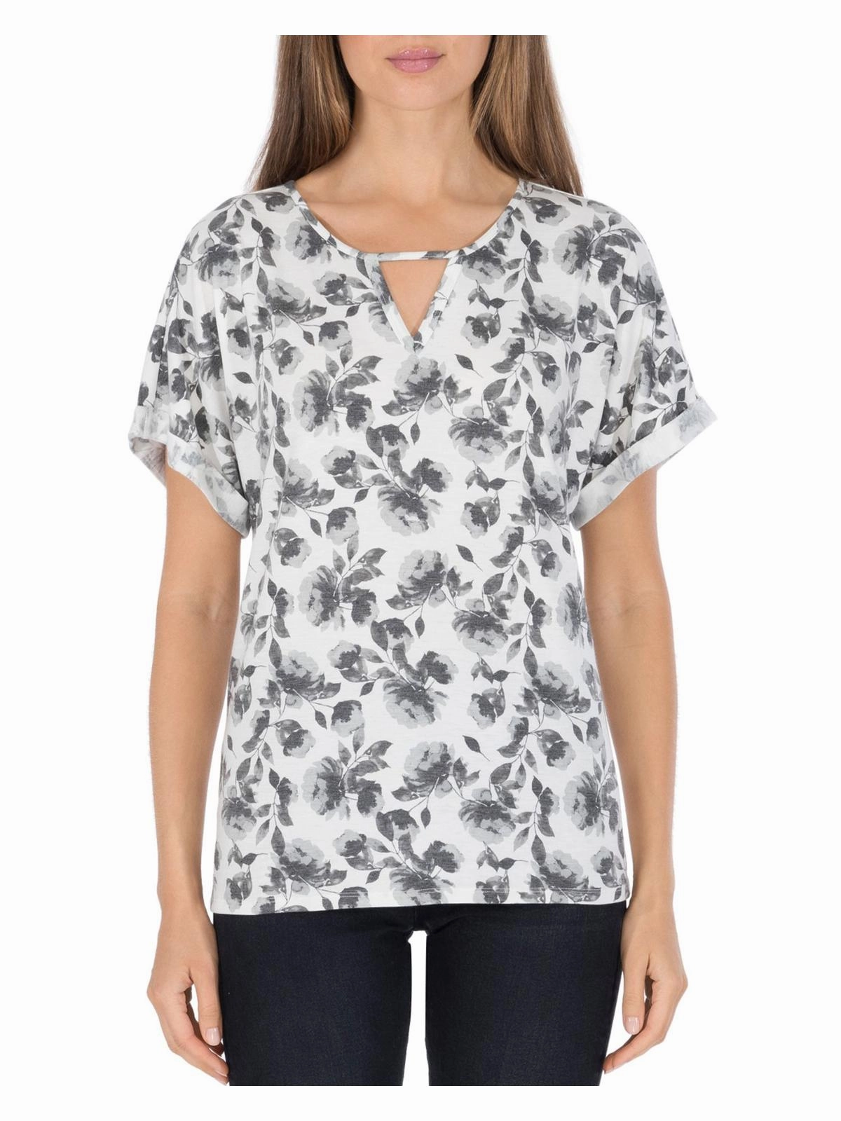 Womens Dolman Cuffed Keyhole Neckline Pullover Top