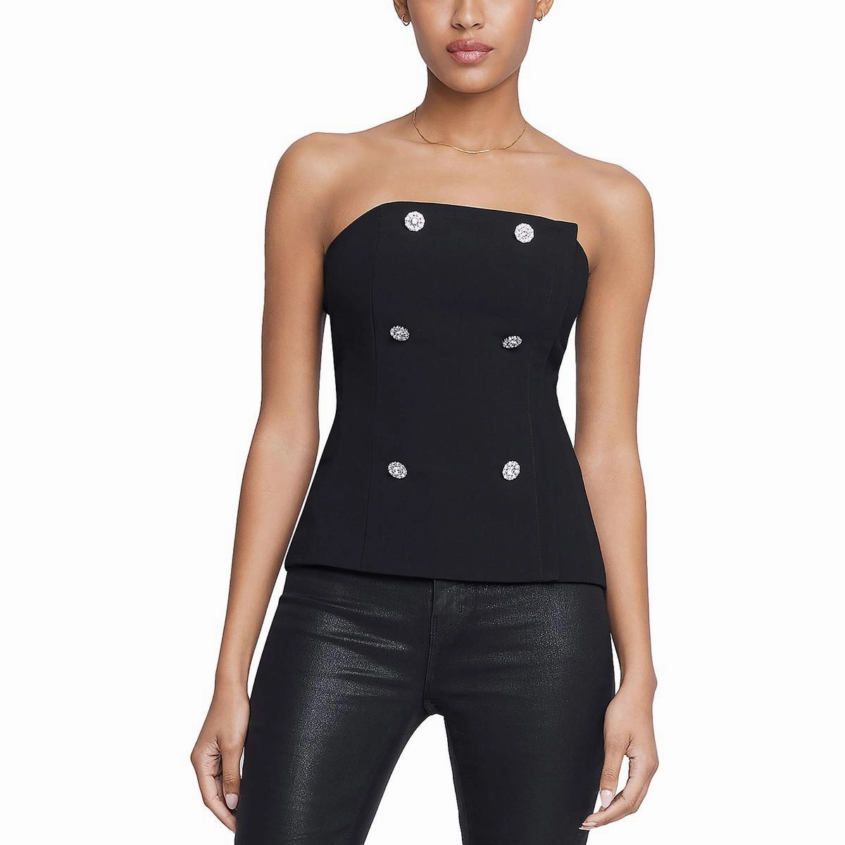 Womens Embellished Back Open Zipper Strapless Top