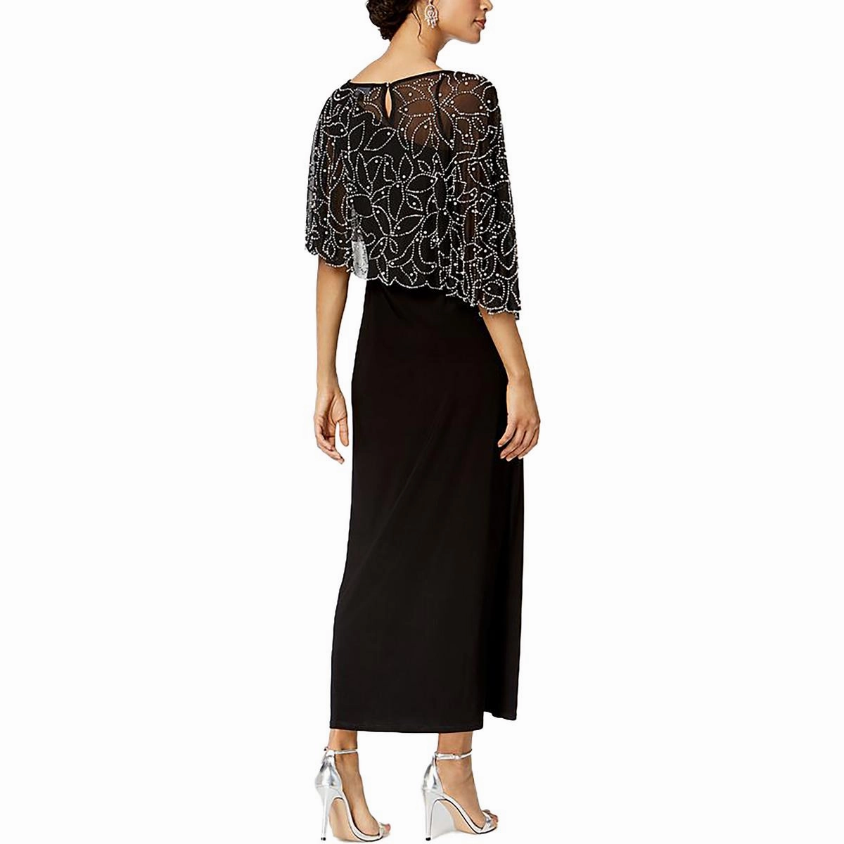 Womens Embellished Capelet Evening Dress