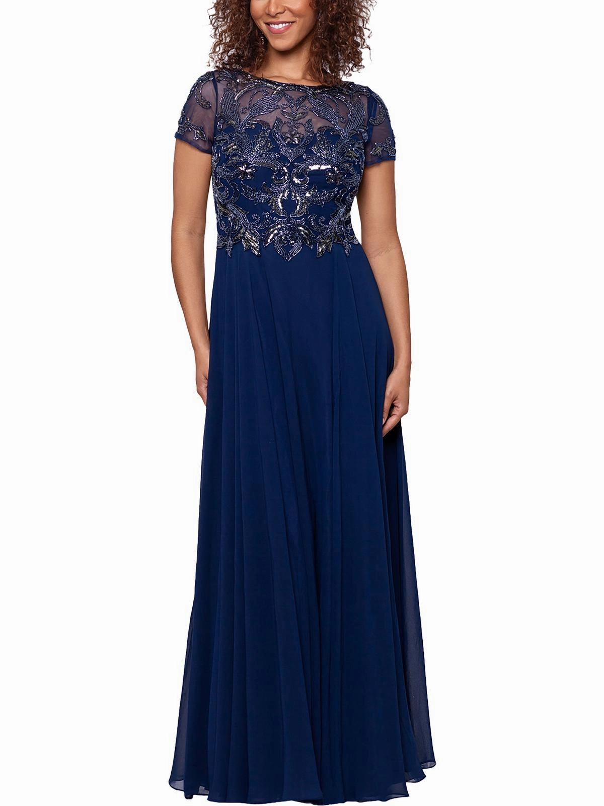 Womens Embellished Chiffon Evening Dress
