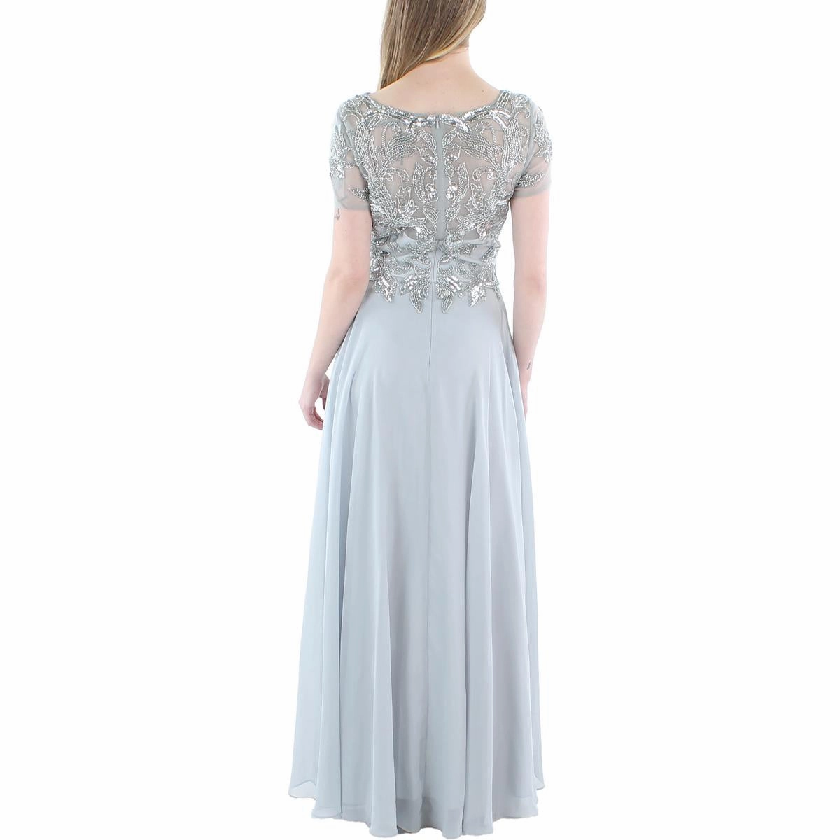 Womens Embellished Chiffon Evening Dress