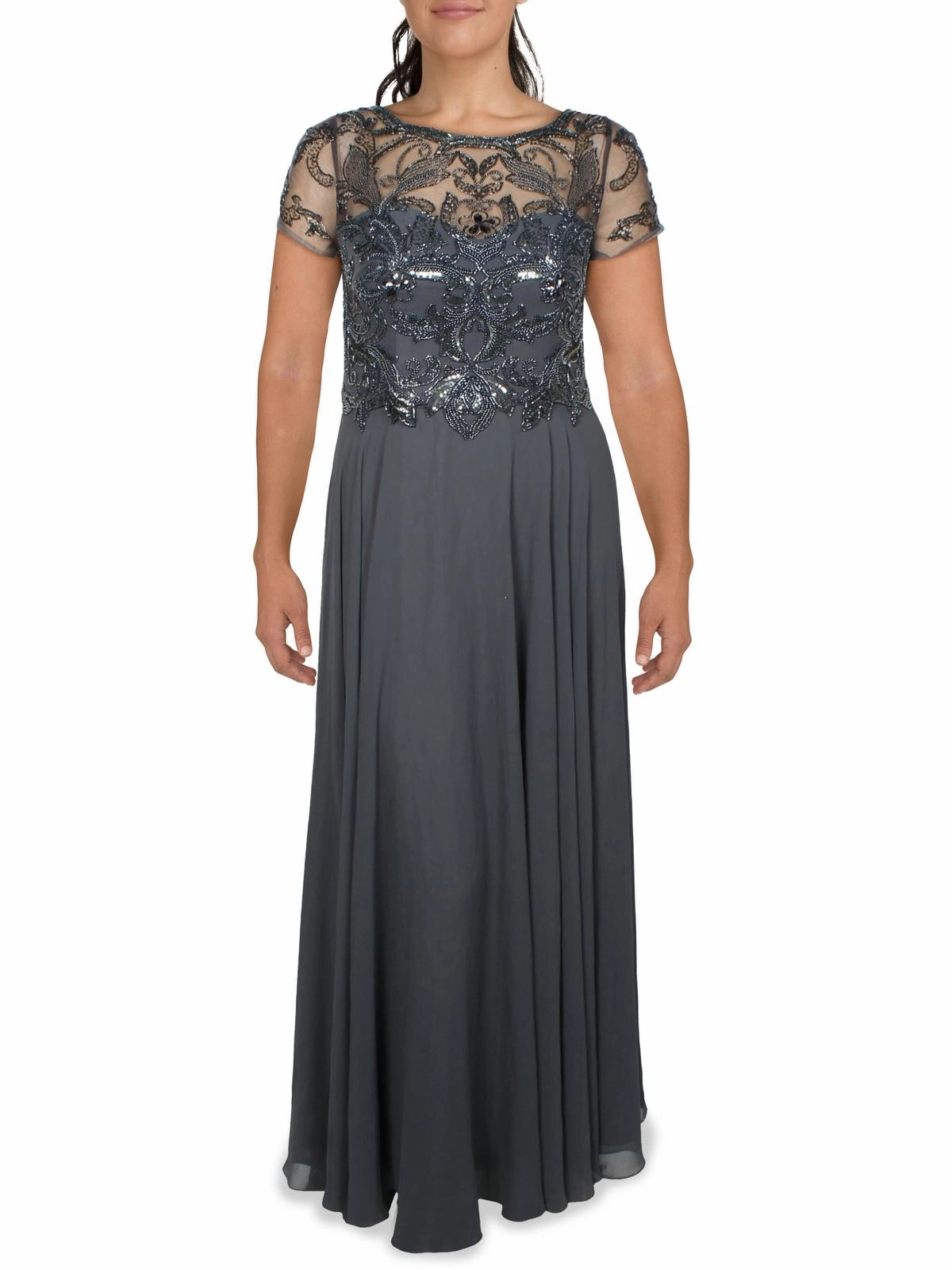 Womens Embellished Chiffon Evening Dress