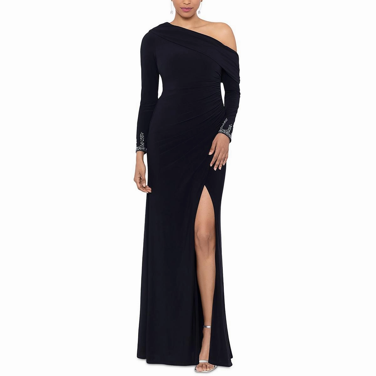 Womens Embellished Off-The-Shoulder Evening Dress