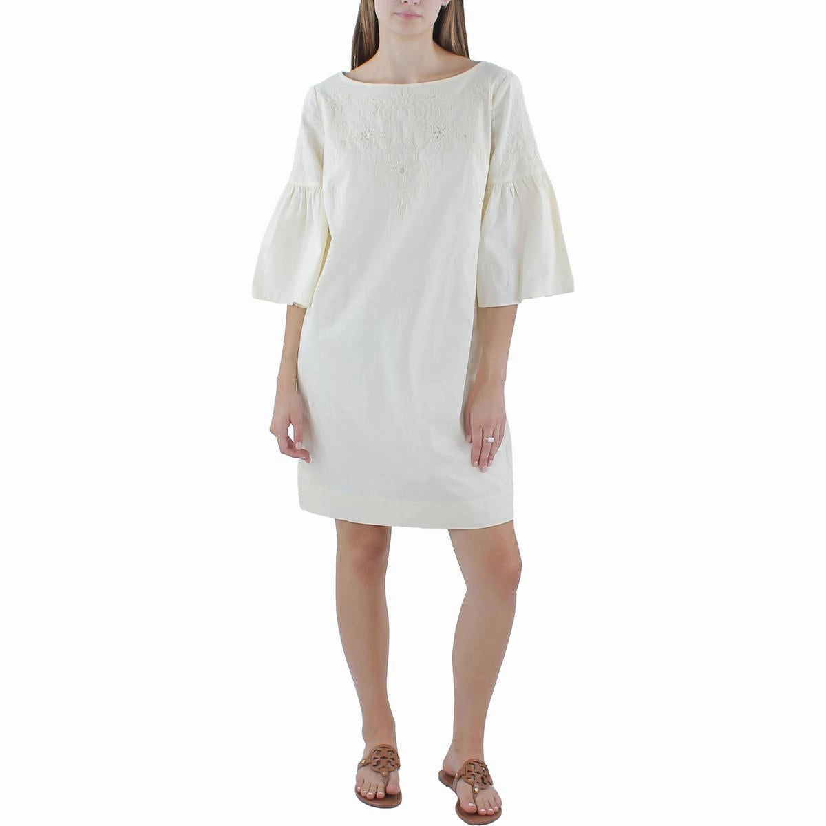 Womens Embroidered Cotton Midi Dress