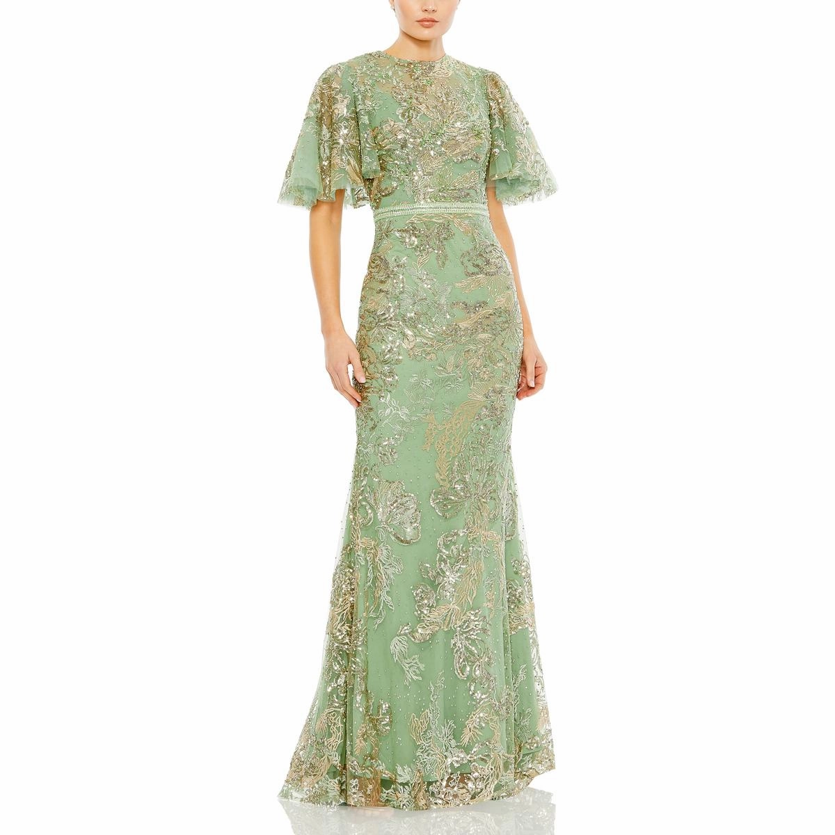Womens Embroidered Embellished Evening Dress